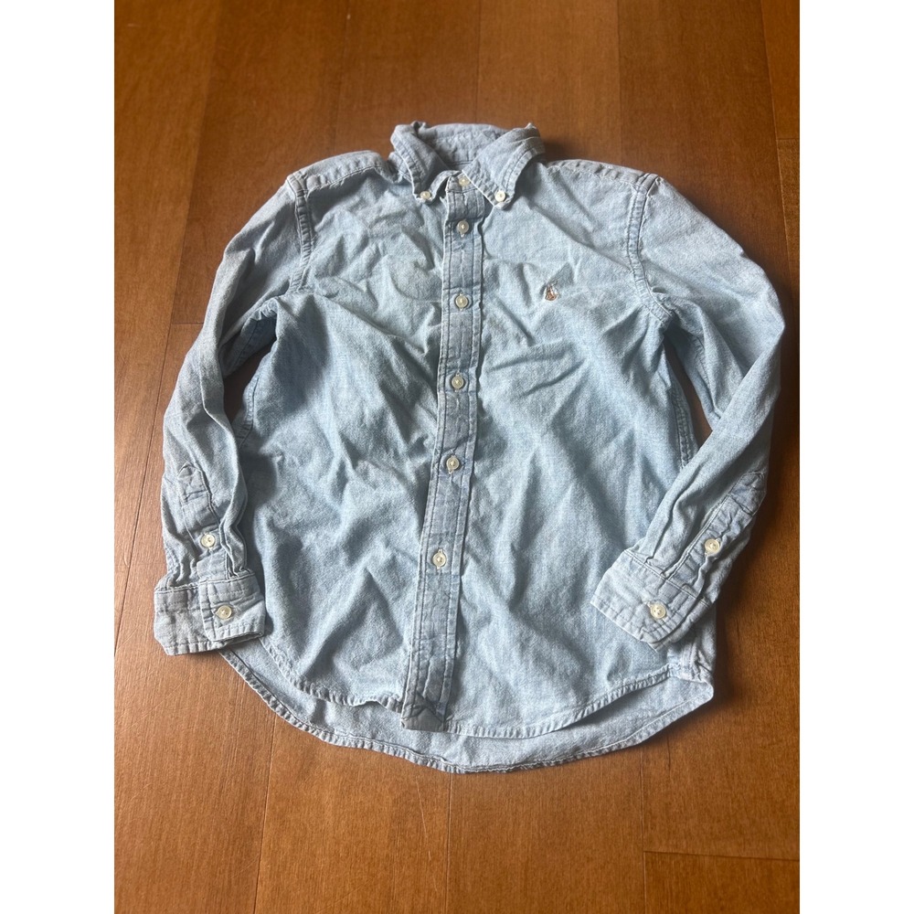 Ralph Lauren Kids Blue Chambray Button Down Shirt Size 6 Long Sleeve Pony Logo